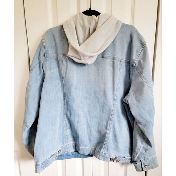 Tommy Hilfiger 2X Hoodie Women Full Zip Denim Jacket Patches Acid Wash - Picture 2 of 13